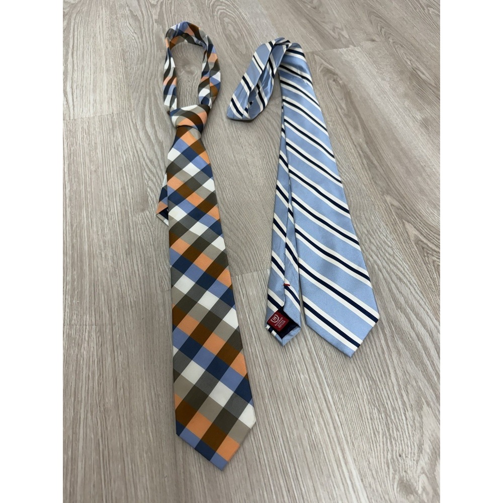 Chaps Lot Of 2 100% Silk Blue Orange Geometric Classic Dressy Preppy Mens Ties